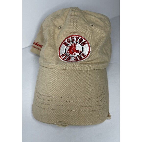 Boston Red Sox Youth Hat Cap Khaki Tan Adjustable Distressed Look Budweiser - Picture 1 of 7